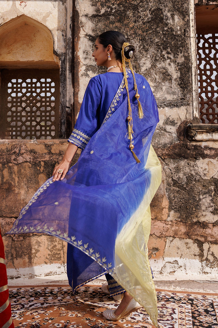 Royal Blue Chanderi Salwar Set With Paisley Embroidery