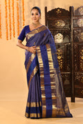 Royal Blue Checks With Butti Kanjivaram Silk Saree