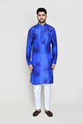 Royal Blue Cotton Silk Kurta Set With Floral Print