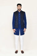Royal Blue Jacquard Suit Set With Rayon Jacket