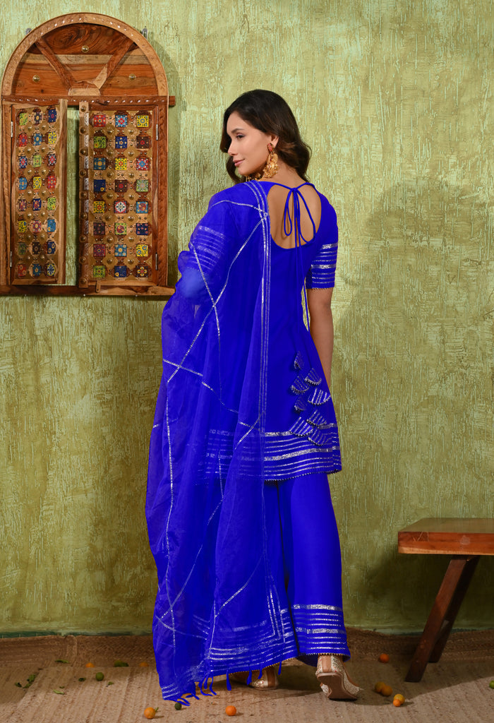 Royal Blue Rayon Embroidered Kurta Set