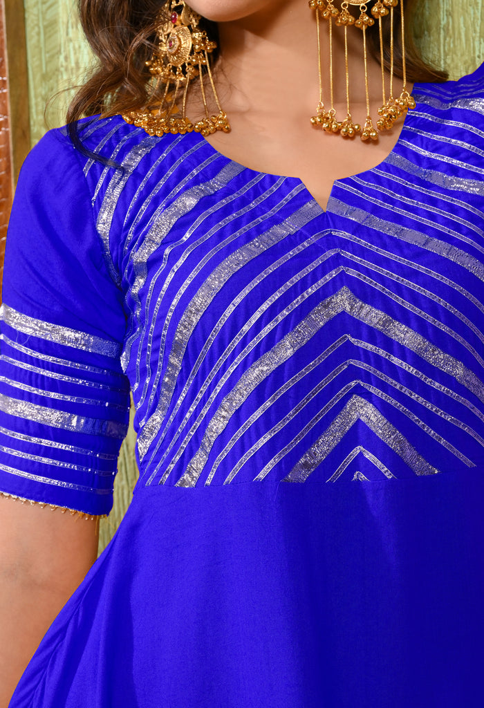 Royal Blue Rayon Embroidered Kurta Set