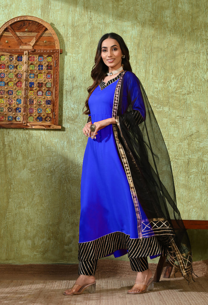 Royal Blue Rayon Solid Anarkali Set
