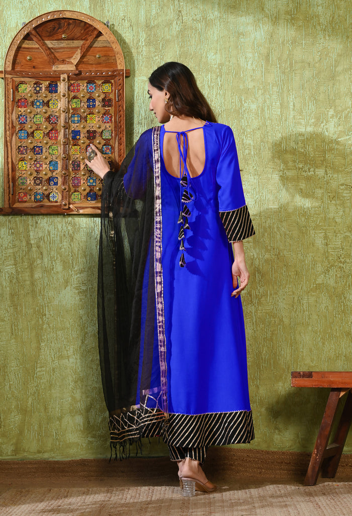 Royal Blue Rayon Solid Anarkali Set