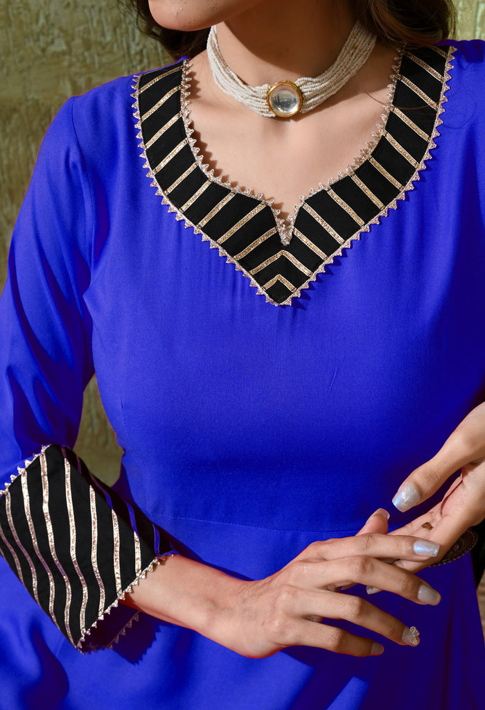 Royal Blue Rayon Solid Anarkali Set