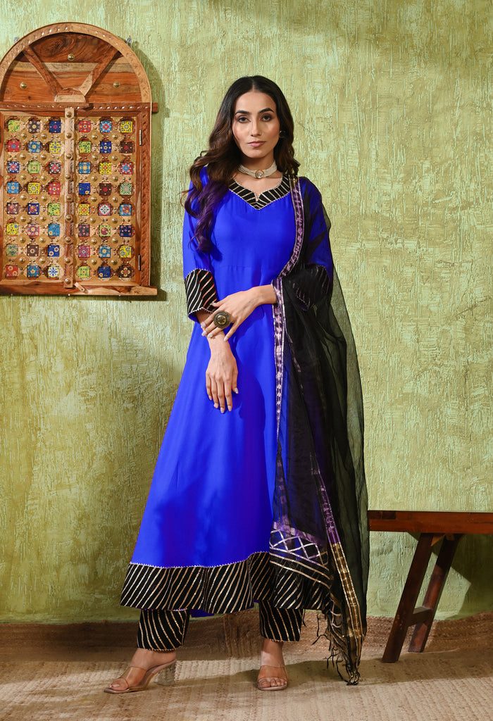 Royal Blue Rayon Solid Anarkali Set