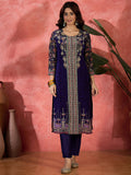 Royal Blue Silk Kurti With Floral Sleeves