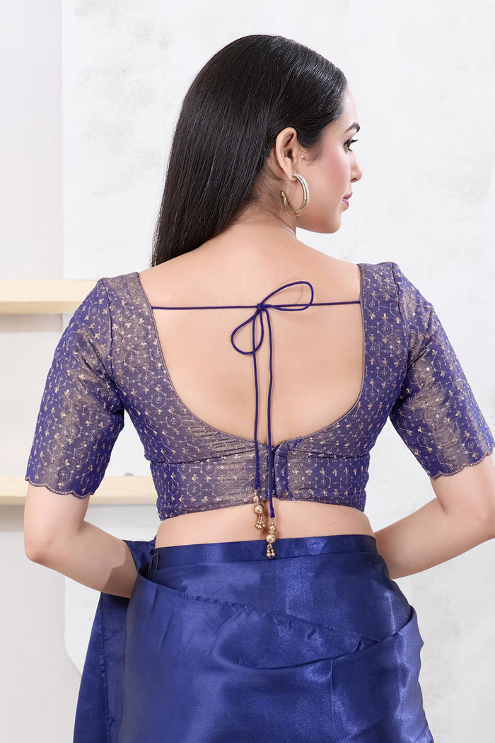 Royal Blue Tissue Embroidered Blouse