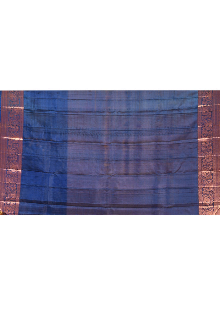 Royal Blue With Gold Zari Butti And Copper Zari Border Kanjivaram Silk Saree