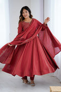 Royal Maroon Chanderi Embroidered Anarkali Set