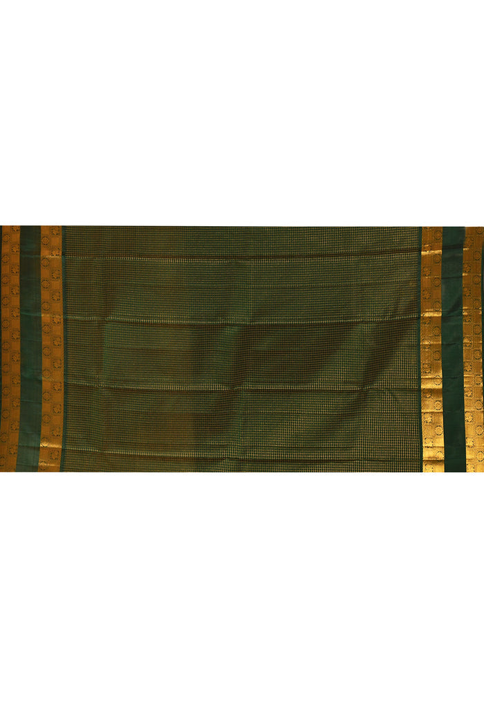 Royal Maroon With Gold Zari Woven Pallu And Forest Green Border Kanjivaram Silk Saree