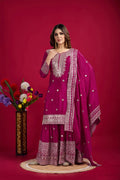 Royal Pink Embroidered Silk Floral Sharara Set