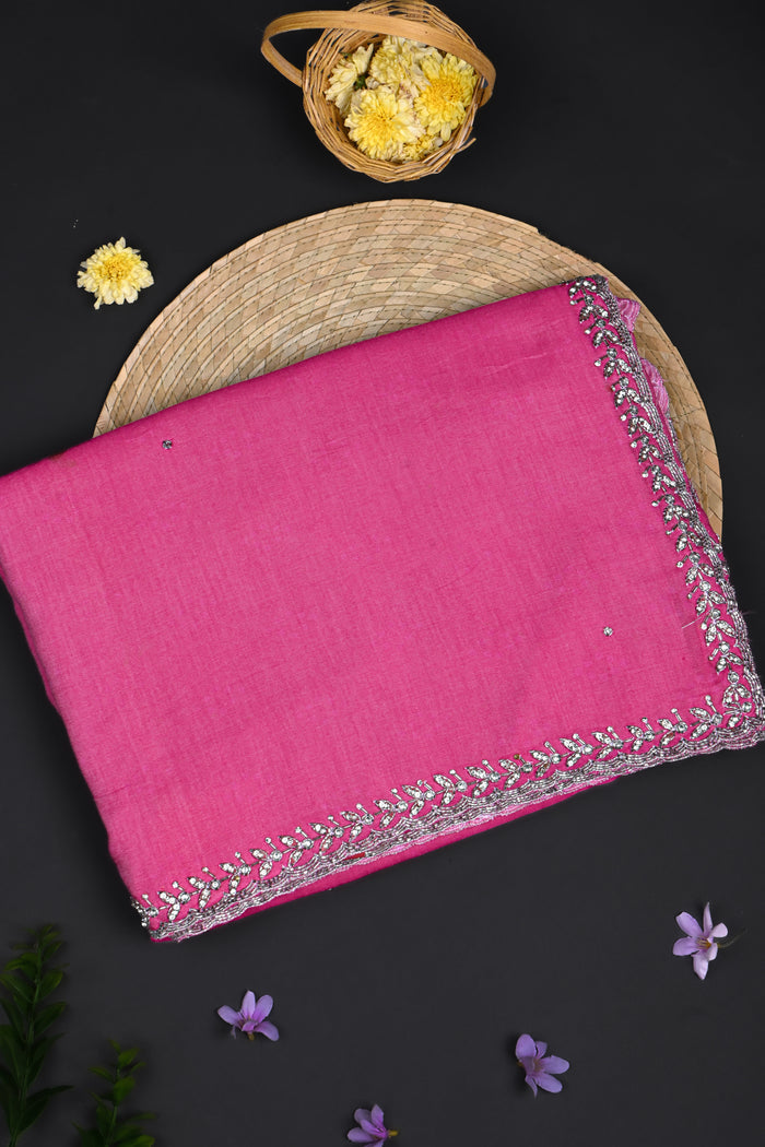 Royal Pink Embroidered Silk Saree