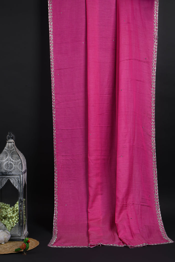 Royal Pink Embroidered Silk Saree