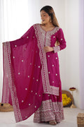 Royal Pink Floral Embroidered Silk Sharara Set