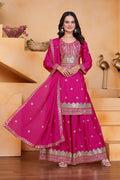 Royal Pink Silk Embroidered Sharara Set