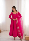 Royal Pink Solid Chanderi Anarkali Set