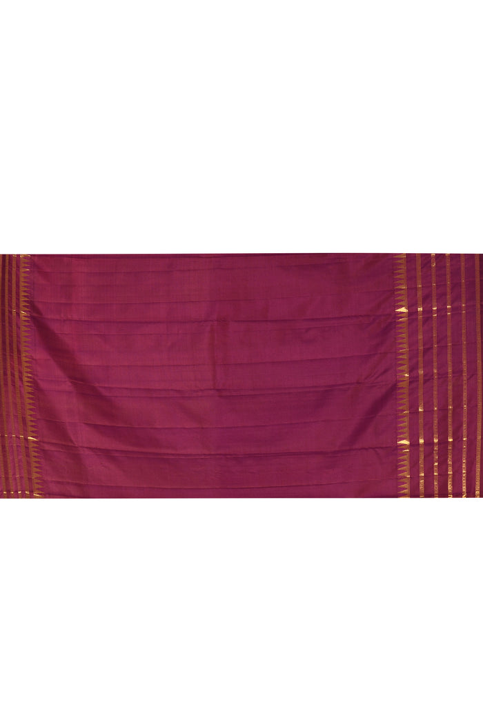 Royal Purple Butti And Temple Border Kanjivaram Silk Saree