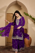 Royal Purple Chinon Silk Embroidered Kurta Set