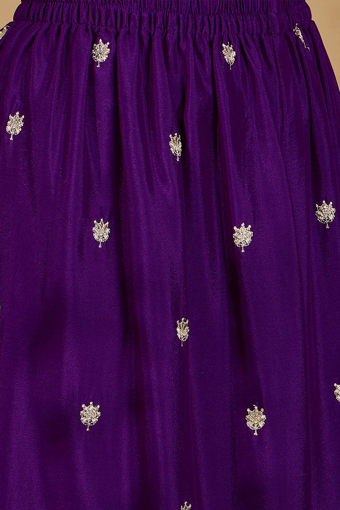 Royal Purple Chinon Silk Embroidered Kurta Set