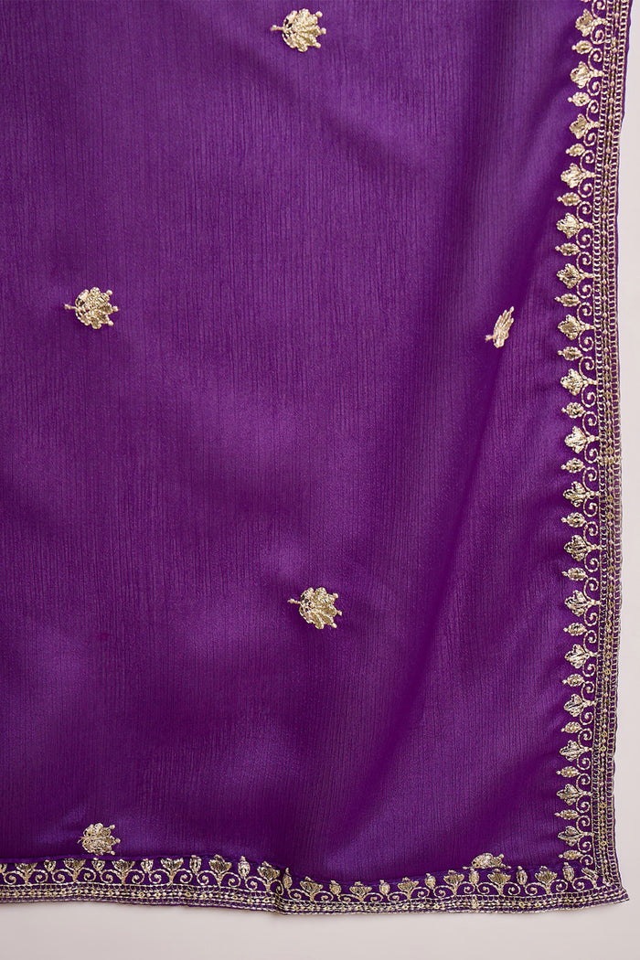Royal Purple Chinon Silk Embroidered Kurta Set