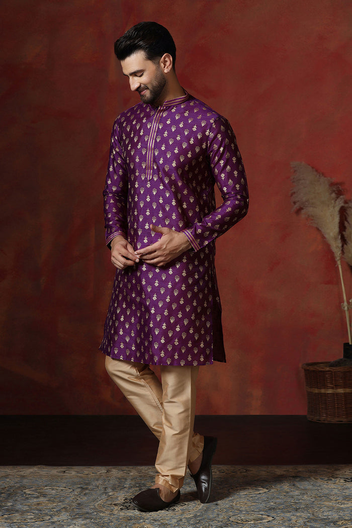Royal Purple Dupion Printed Kurta Set