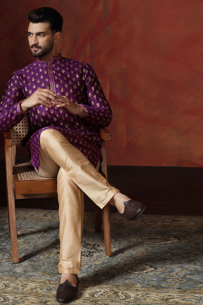 Royal Purple Dupion Printed Kurta Set