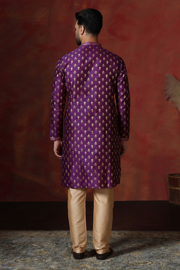 Royal Purple Dupion Printed Kurta Set