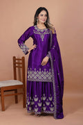 Royal Purple Embroidered Silk Sharara Set