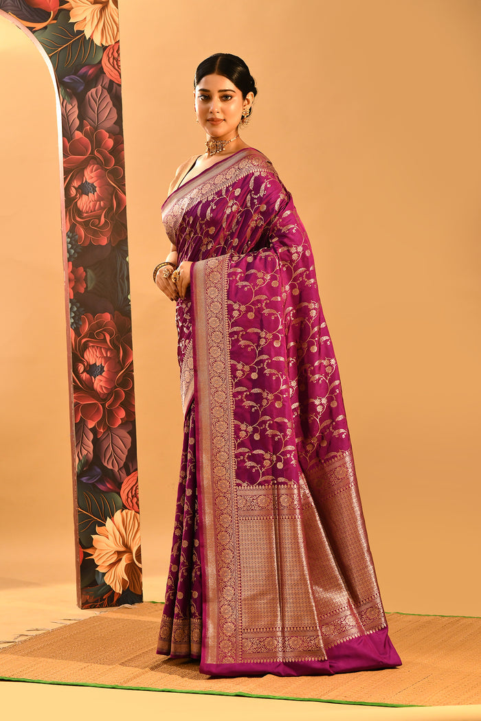 Royal Purple Floral Jaal Banarasi Saree