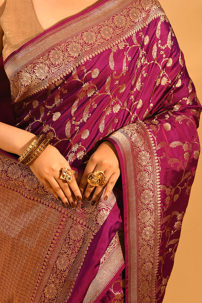 Royal Purple Floral Jaal Banarasi Saree