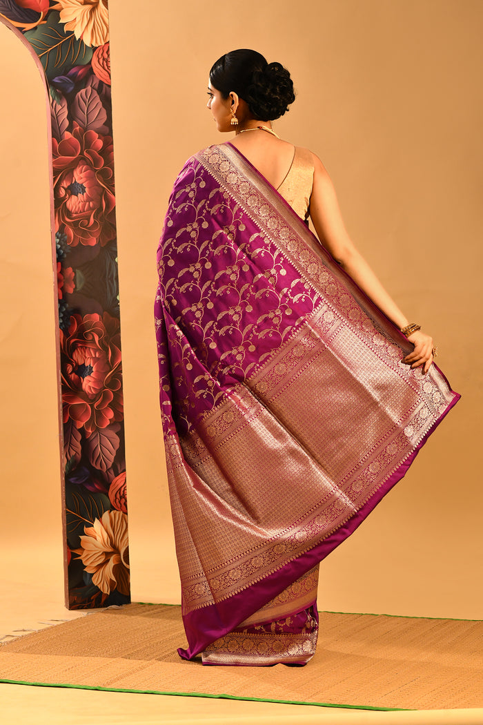 Royal Purple Floral Jaal Banarasi Saree