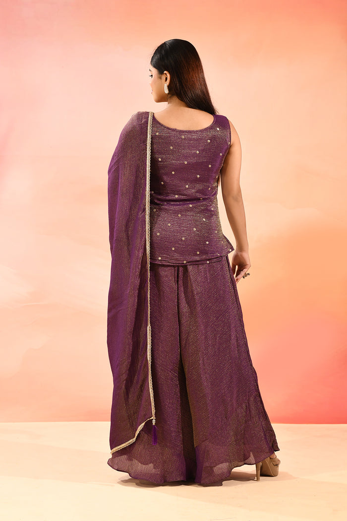 Royal Purple Floral Jaal Embroider Straight Cut Set