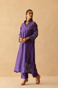 <img> Royal Purple Russian Silk Embroidered Kurti Set