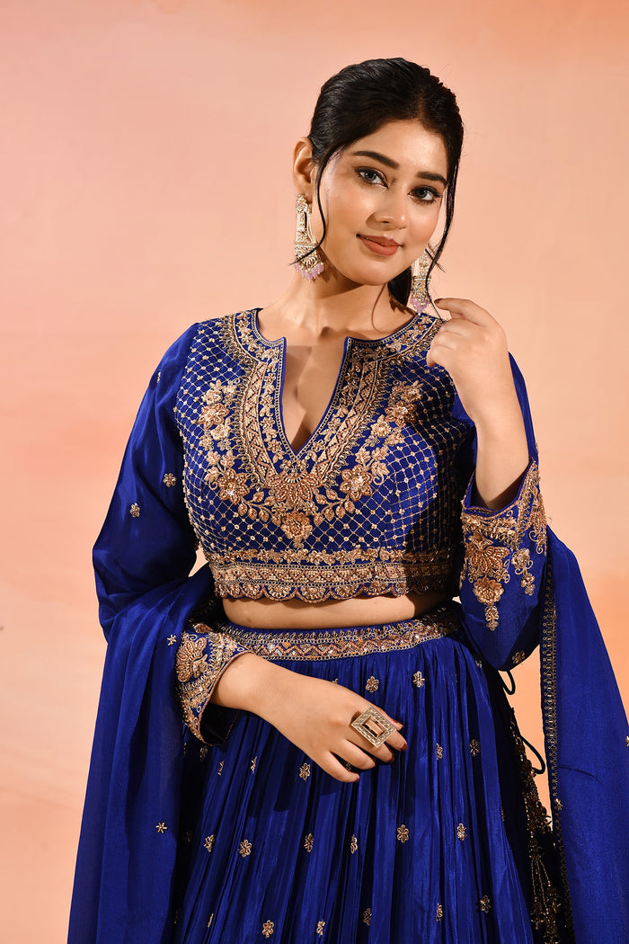Royal Sapphire All Over Embroidered Lehenga Set