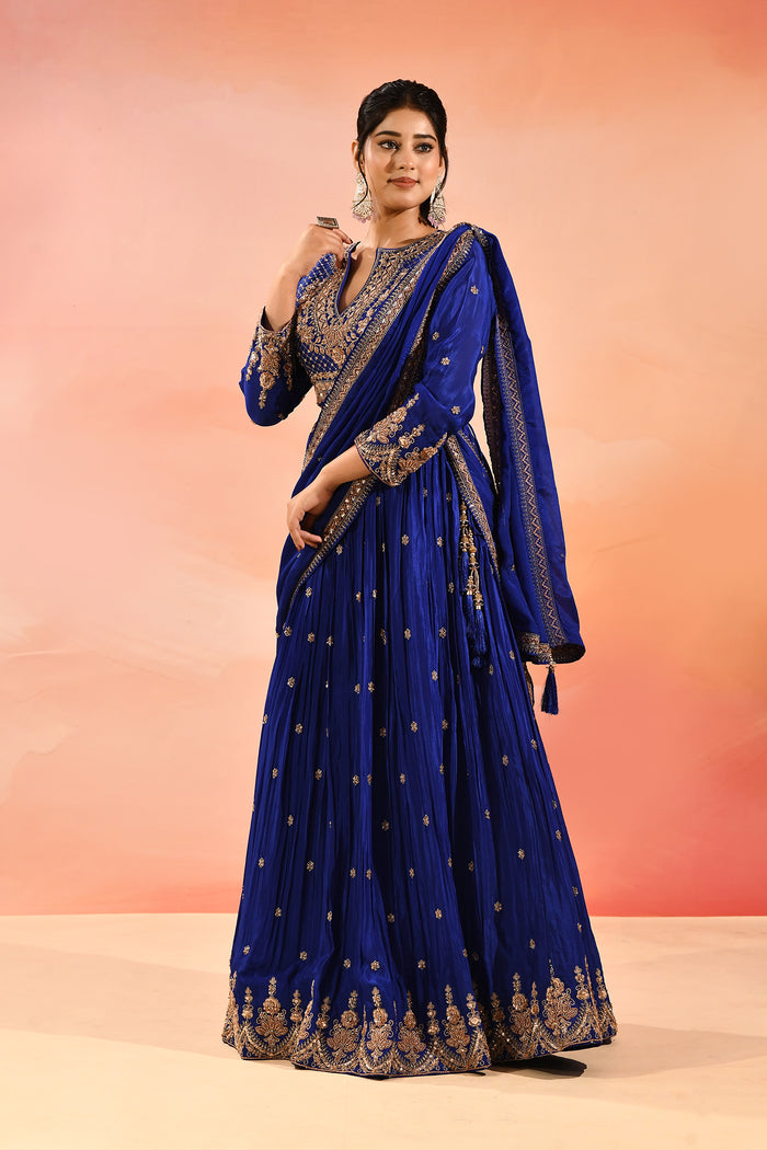 Royal Sapphire All Over Embroidered Lehenga Set
