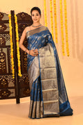 Royal Sapphire Silver Zari Kanjivaram Tissue Saree