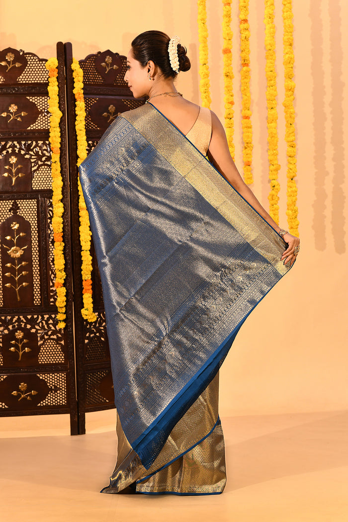 Royal Sapphire Silver Zari Kanjivaram Tissue Saree