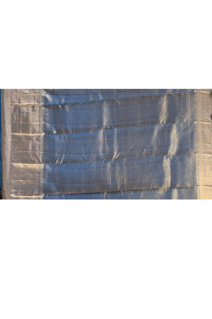 Royal Sapphire Silver Zari Kanjivaram Tissue Saree