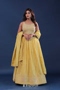 <img> Royal Yellow Tissue Organza Lehenga Set