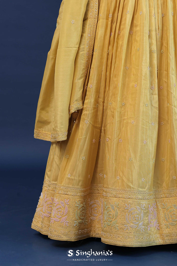 <img> Royal Yellow Tissue Organza Lehenga Set