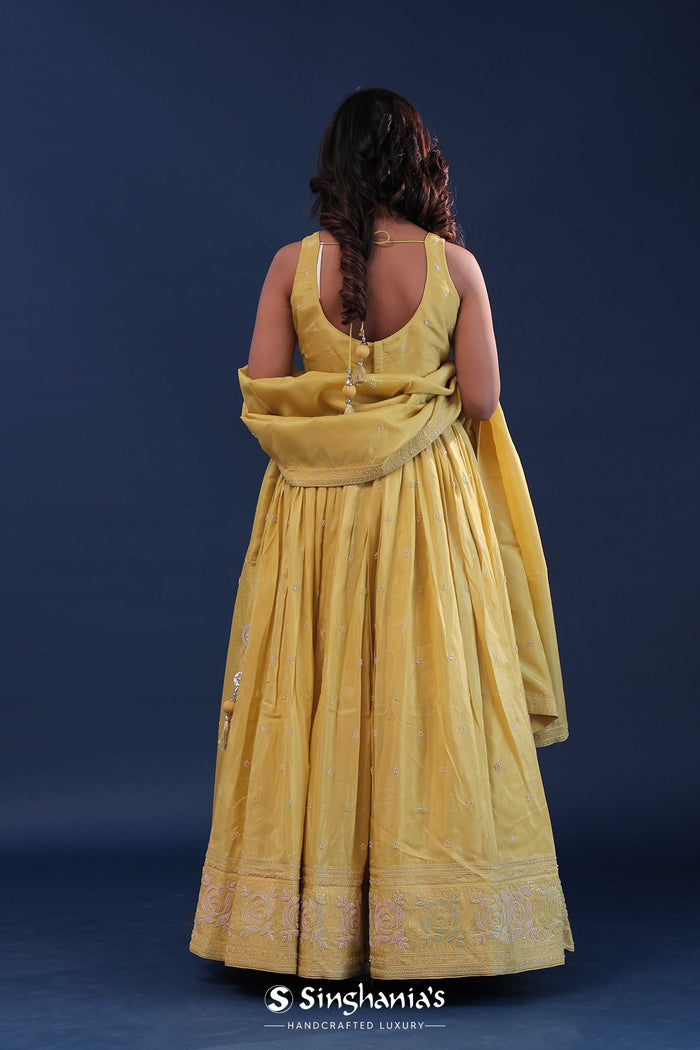 <img> Royal Yellow Tissue Organza Lehenga Set