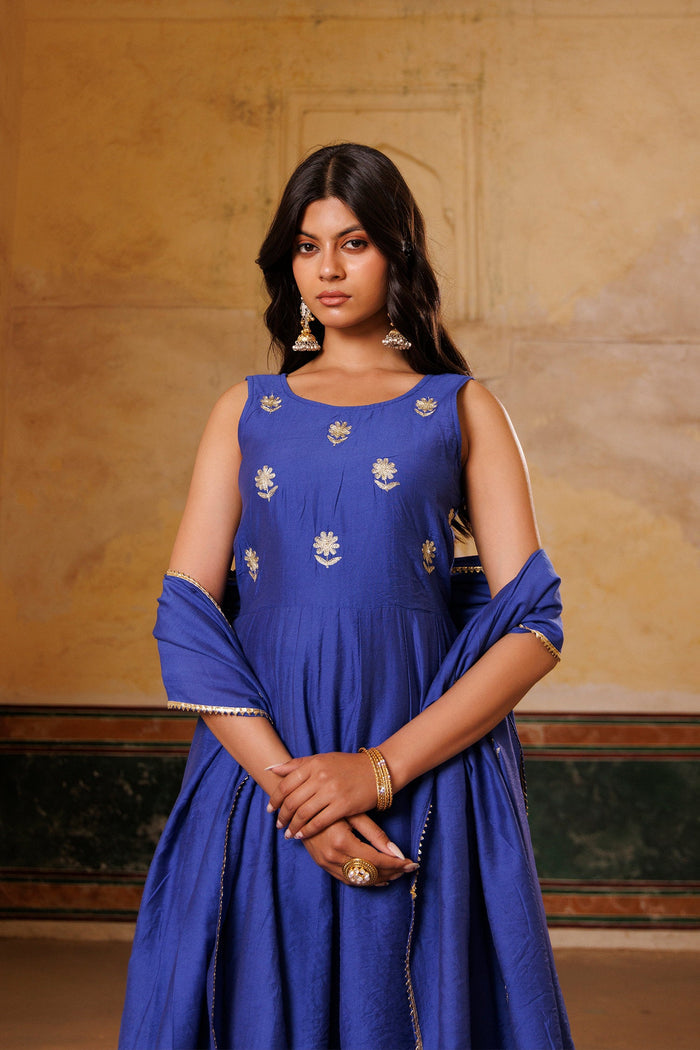 Royol Blue Chanderi Set With Aari Embroidery