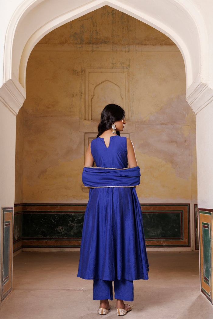 Royol Blue Chanderi Set With Aari Embroidery
