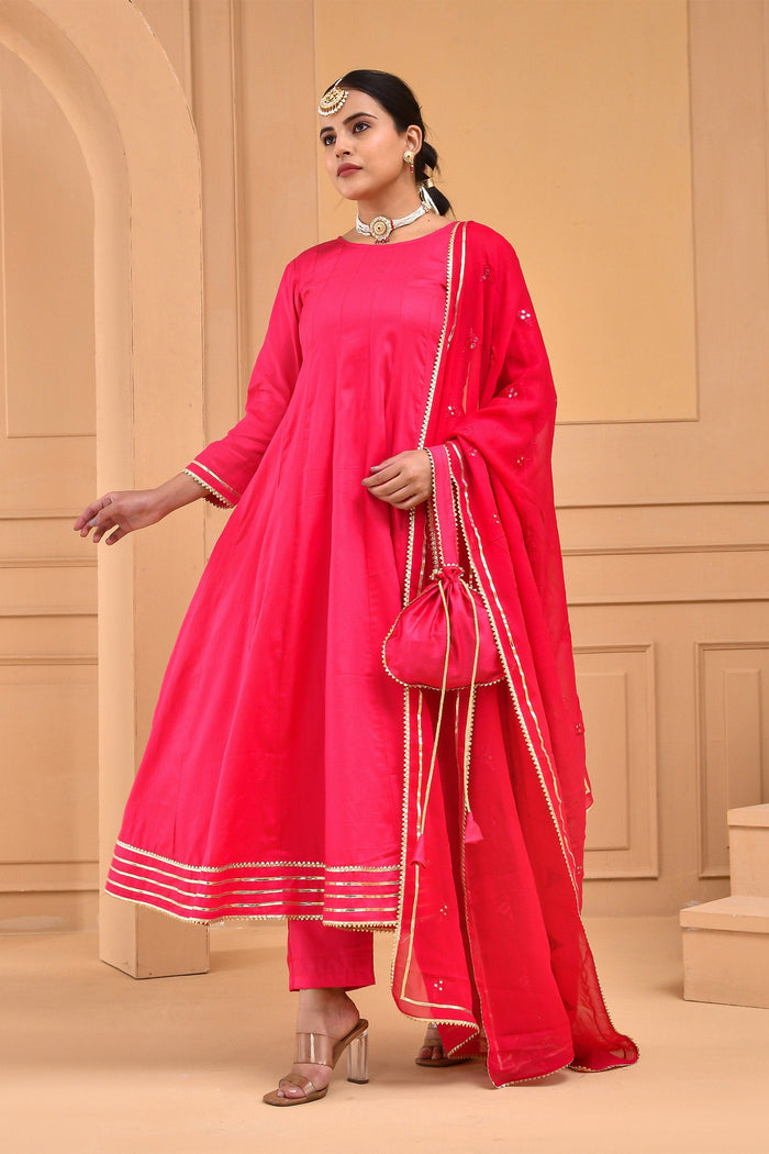 Ruby Pink Cotton Silk Kurta Set