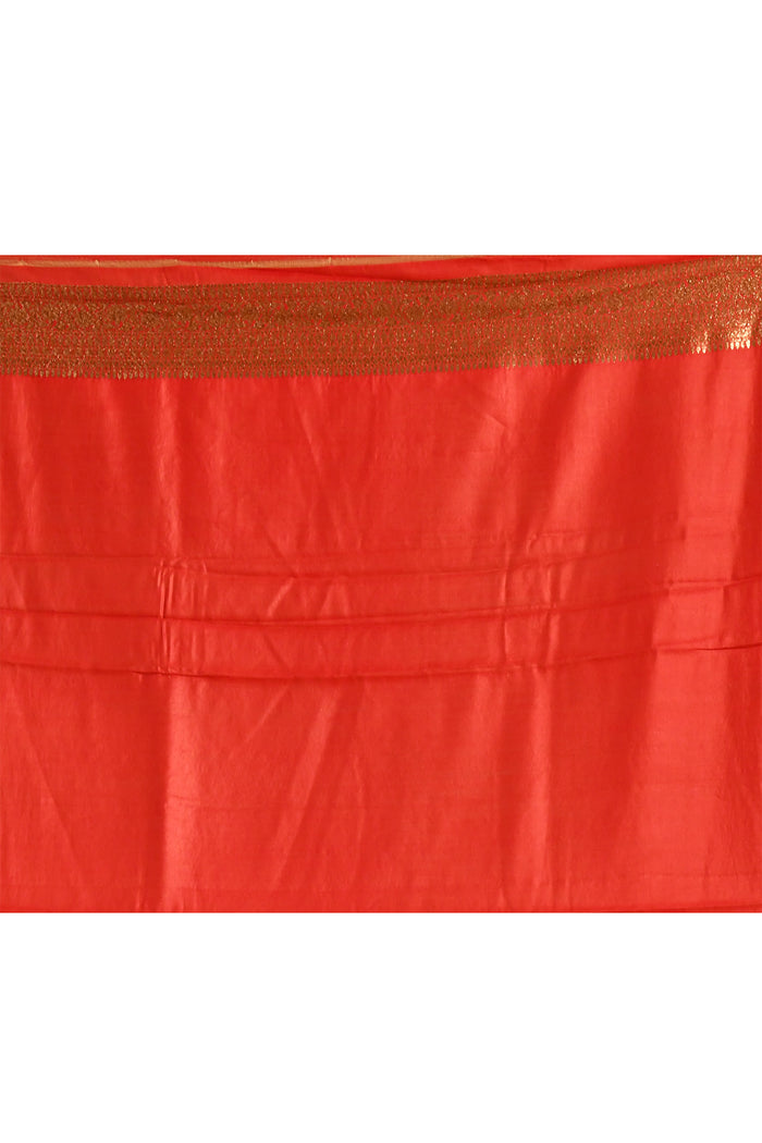 Ruby Red Floral Butta Banarasi Silk Saree