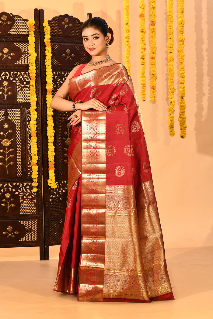 Ruby Royale Gold Zari Butta Kanjivaram Silk Saree