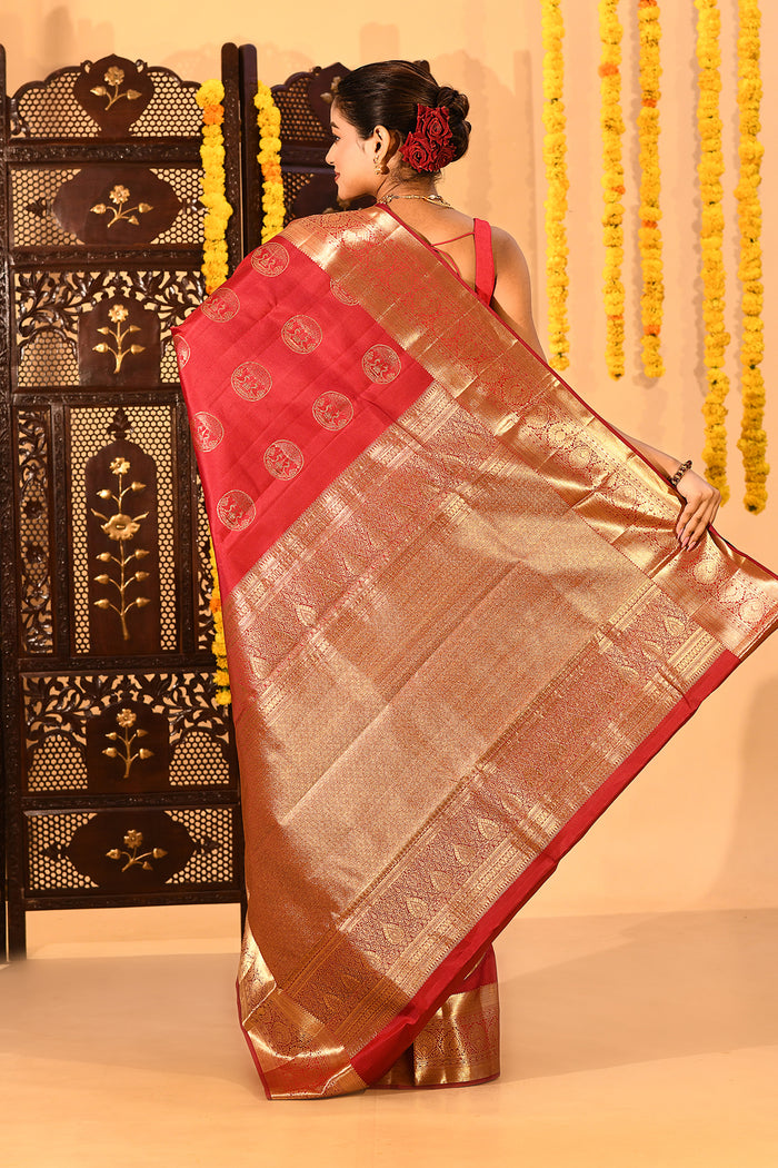 Ruby Royale Gold Zari Butta Kanjivaram Silk Saree