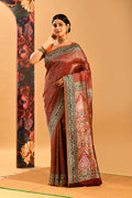 Rust Orange With Intricate Floral Jaal Banarasi Silk Saree