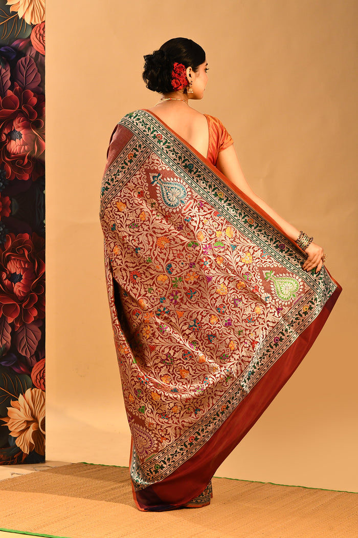 Rust Orange With Intricate Floral Jaal Banarasi Silk Saree